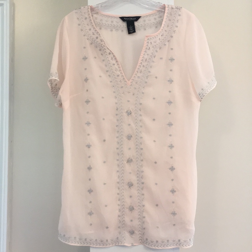 WHBM Blush/Light Pink Sheer Top